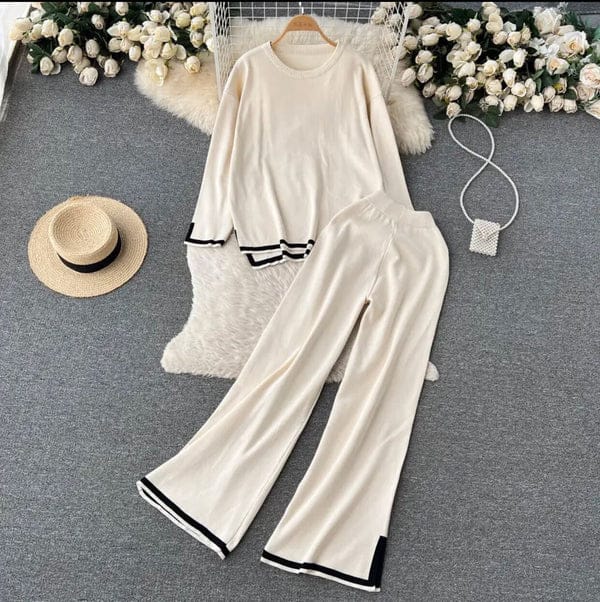 Women Casual Two Piece Set Outfits Office Lady Long Sleeve Elegant Loose Shirt And Pressed Pleated Long Wide legPants Autumn Set