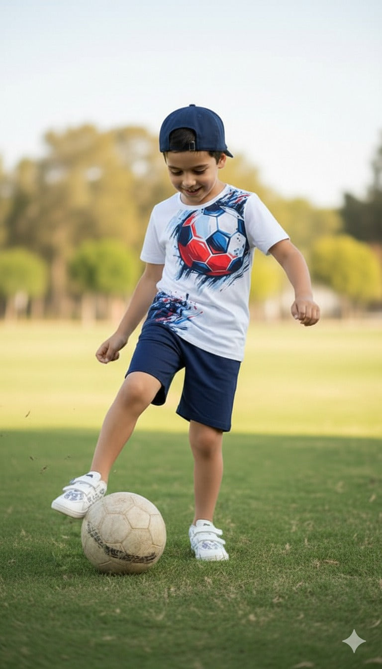 Balls Print Short-sleeve Tee and Dark Blue Shorts Set