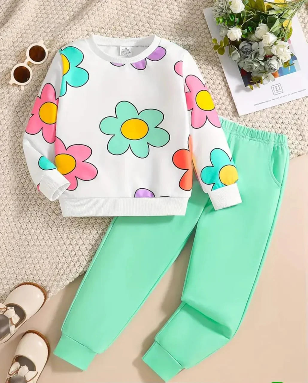 Multi Flowers Printed Winter Kids Tracksuit
