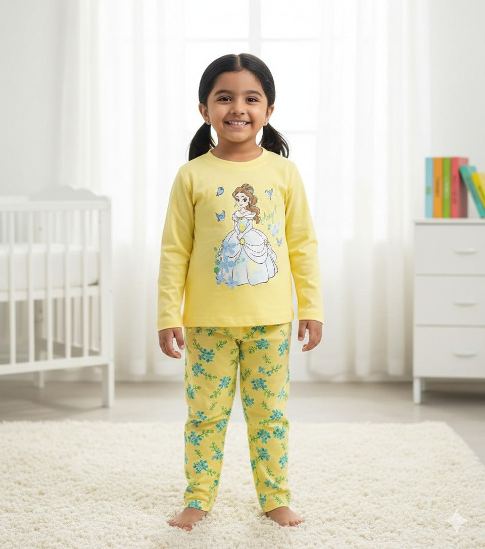 Yellow Angel Printed Girls Kidswear