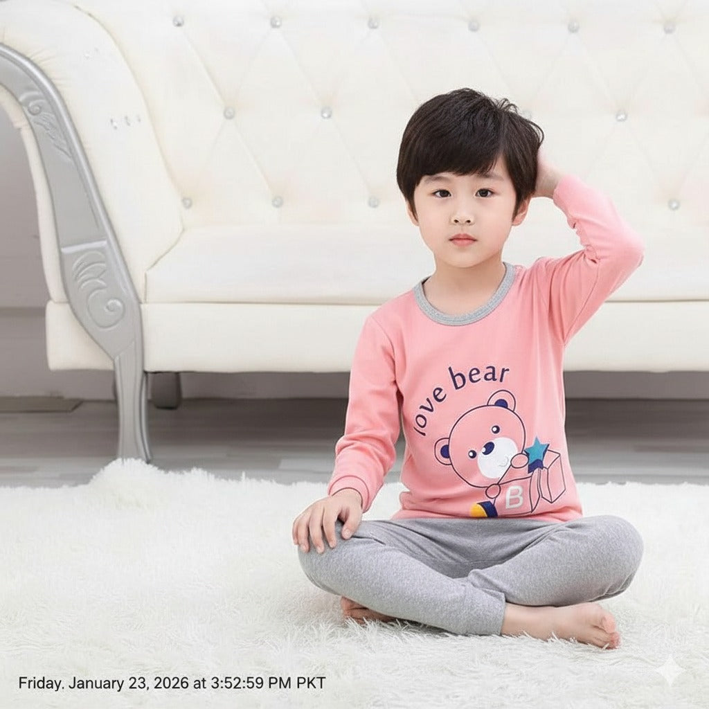 Pink Love Bear Print Kids Wear