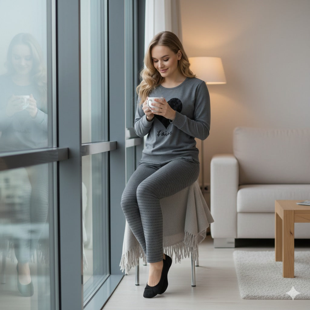 Heart on Grey Nightsuit Pajama Set