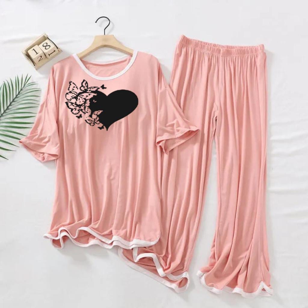 Womens Pink Printed 2Pcs Loungewear