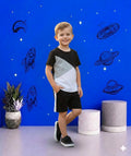 Black Panel Short Sleeve Kids Wear