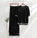 Slit Short Sleeve T-shirts and High Waist Wide Leg Pants