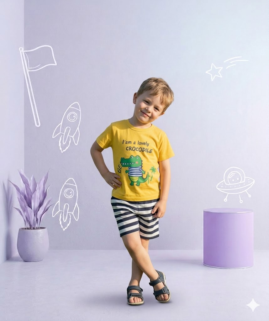 lovely crocodile Printed Kids Short Sleeve Kids Wear