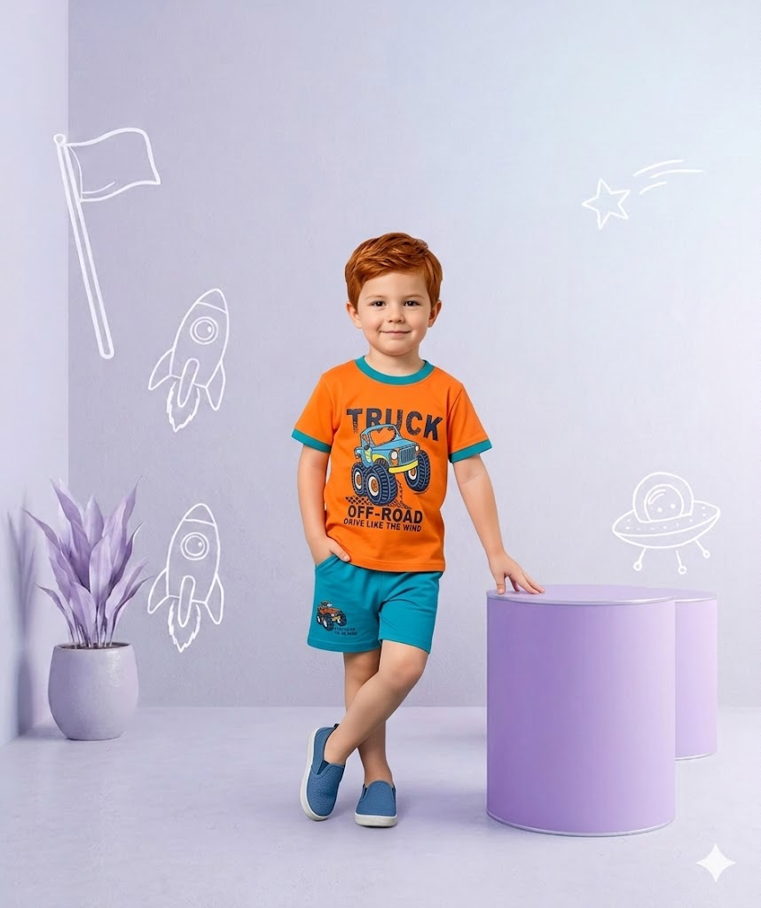 Orange Truck Off Road Kids Short Sleeve Kids Wear