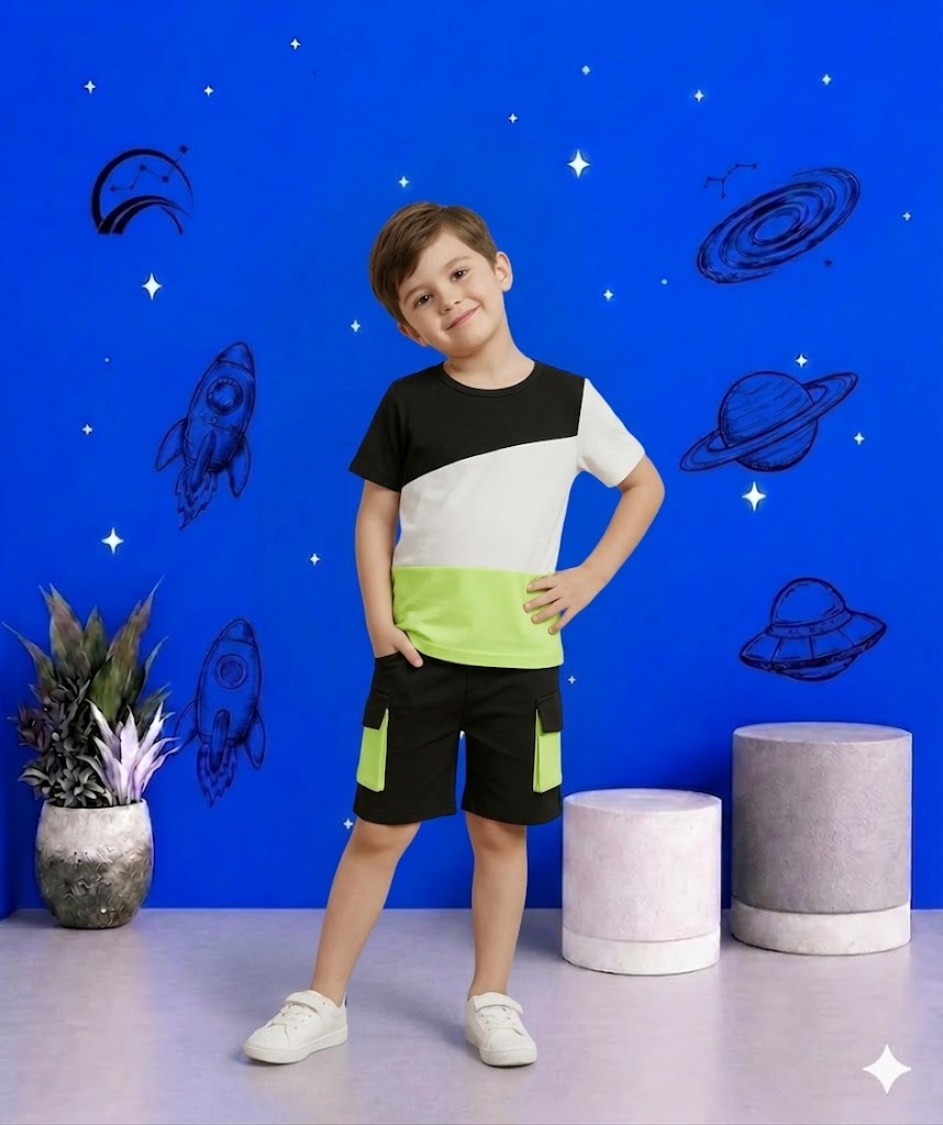 Tri panels Short Sleeve Kids Wear