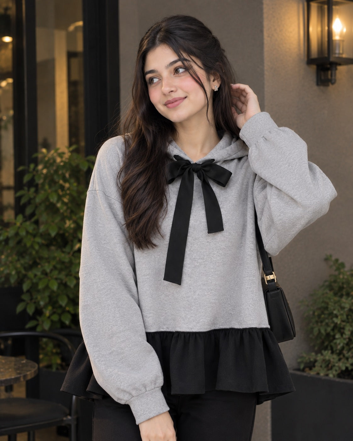 Noir Bow Hoodie Set