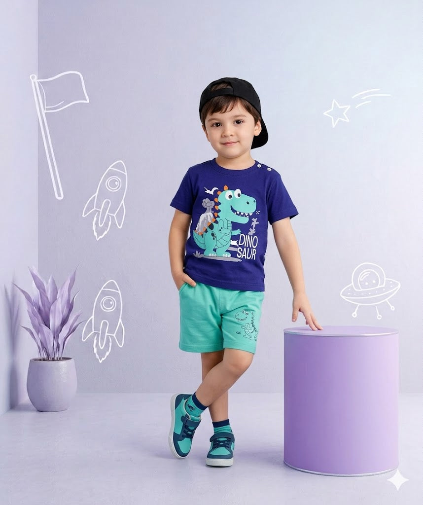 Blue Dino Printed Kids NIghtsuit