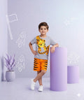 Tiger print Printed Half Sleeves Round Neck T shirt With Printed Shorts