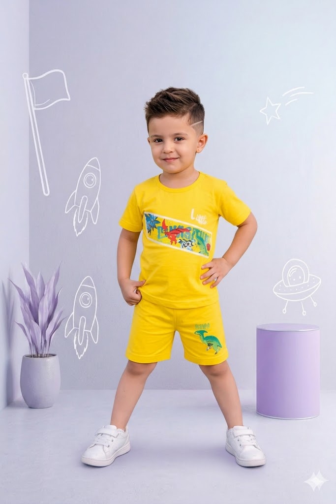 Kids Summer Outfit – Soft Cotton T-Shirt & Shorts Set for Boys