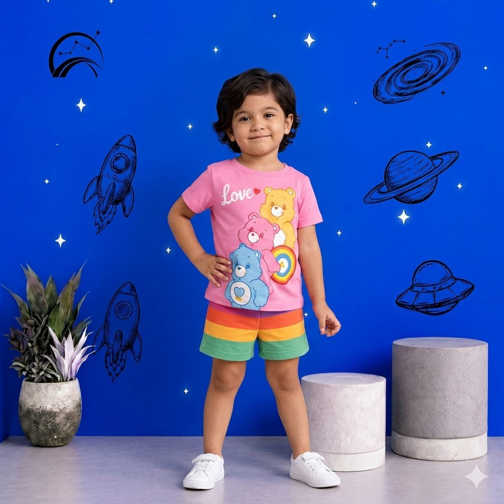 Love Pink Bear Printed Kids Short Sleeve Kids Wear