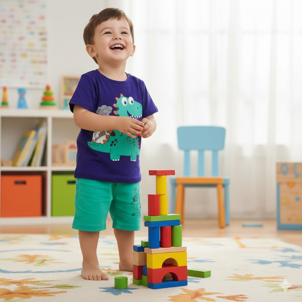 Blue Dino Printed Kids NIghtsuit