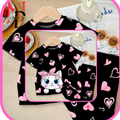 Black Kitty with Pink Hearts printed kids night suits