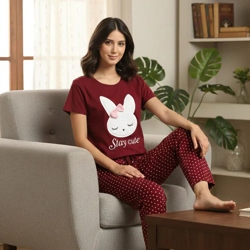 STAY CUTE HALF SLEEVES PRINTED NIGHTWEAR