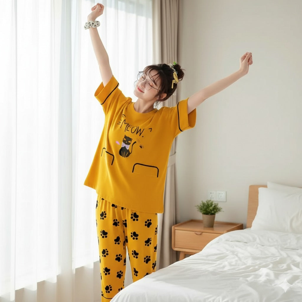 Meow Printed Nightsuit