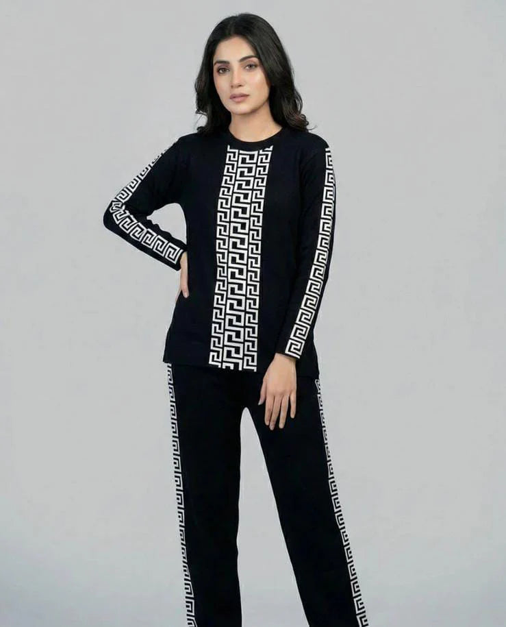 Puzzle Printed Premium Quality Winter 2-Pcs Tracksuit