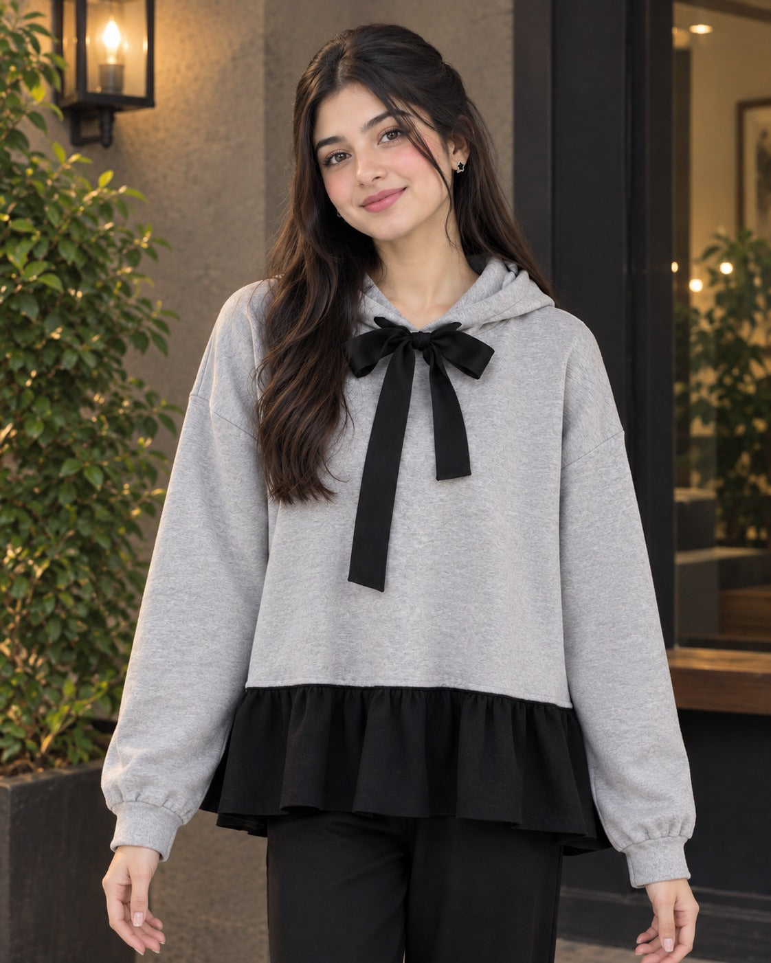 Noir Bow Hoodie Set
