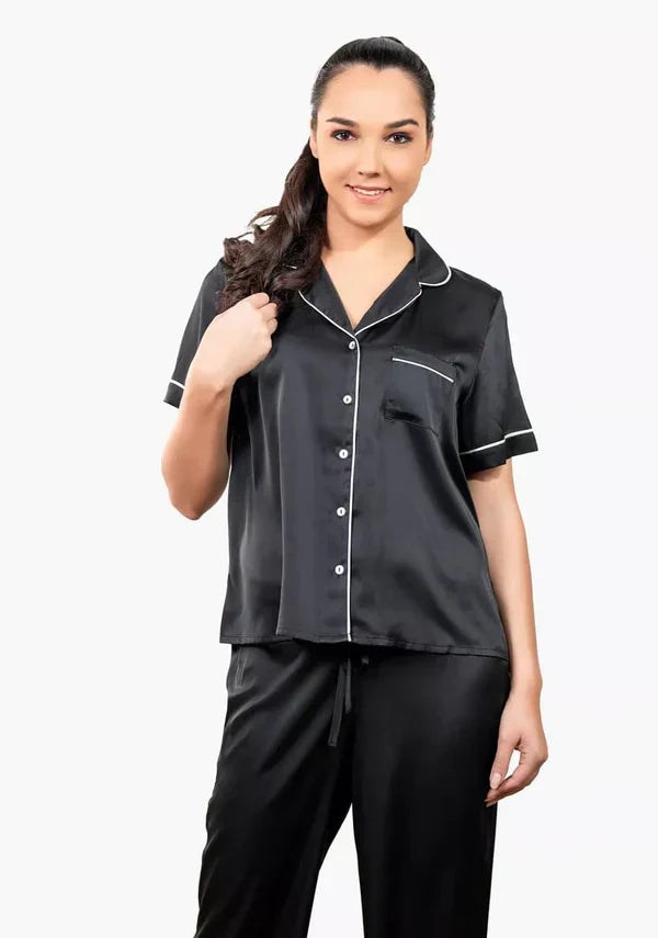 Girls Pipin Silk Night Suit Shirt Pajama Set