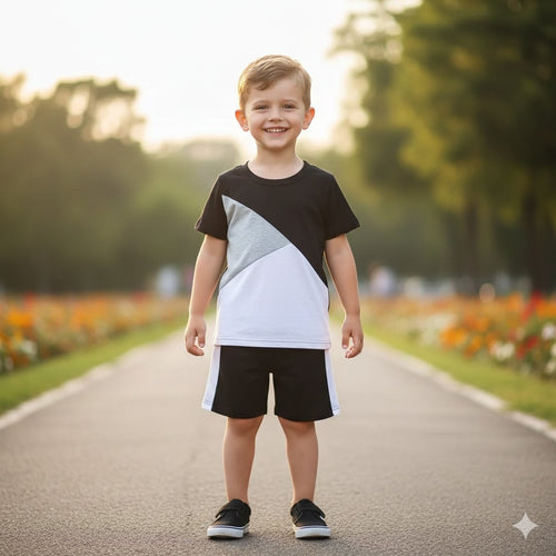 Black Panel Short Sleeve Kids Wear