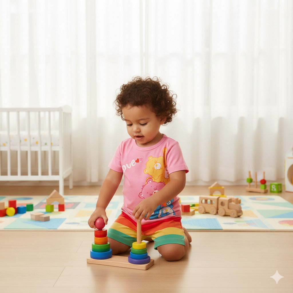 Love Pink Bear Printed Kids Short Sleeve Kids Wear