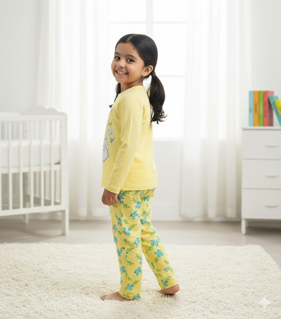 Yellow Angel Printed Girls Kidswear