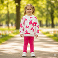 Pink Heart Printed Girls Sweatshirt Set