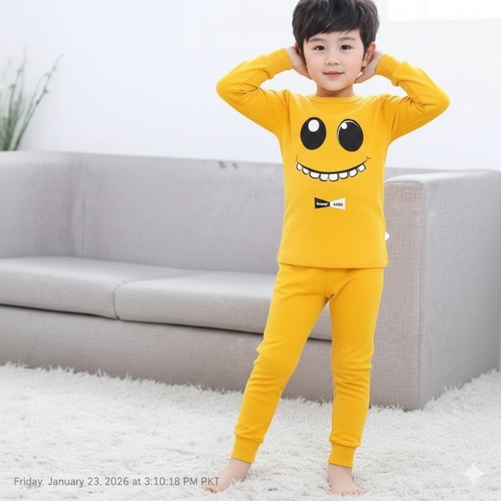 Yellow Monster Cartoon Printed Kids Wear
