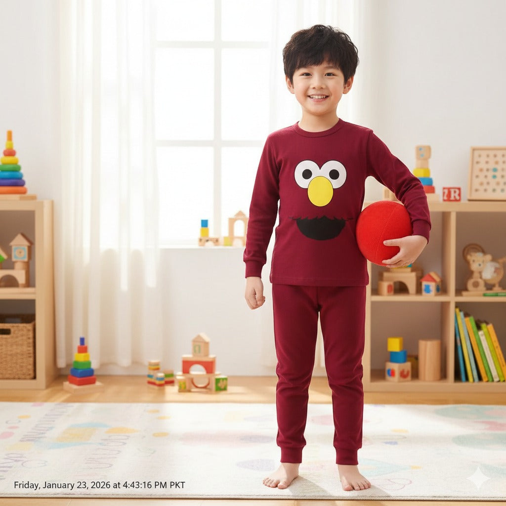 Mahroon Cute Printed Kids Wear