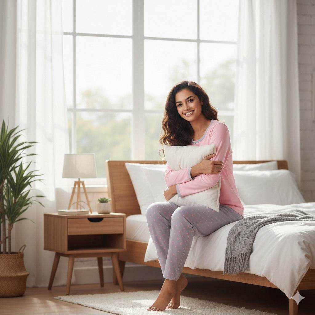 Pink and Grey Rabbit Print PJ Set Sleep Wear