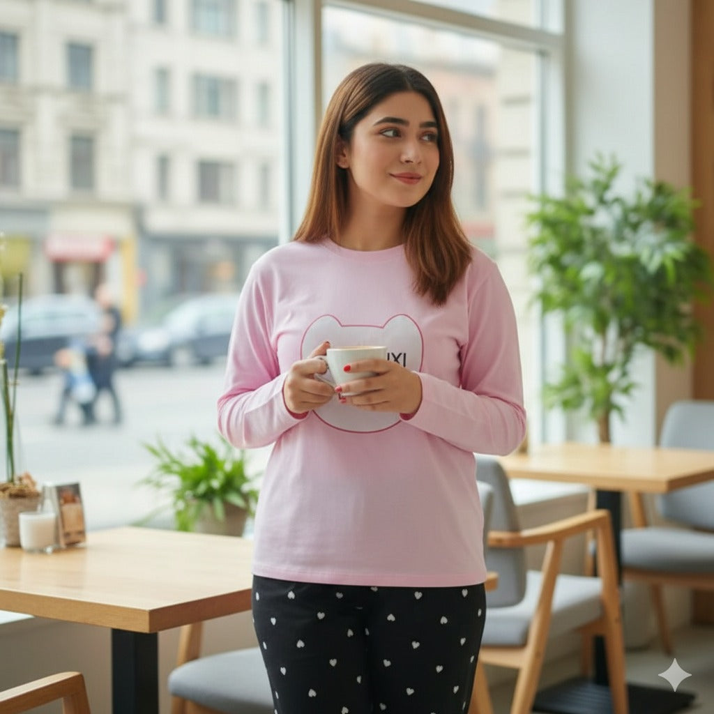 Pink Blue Love Garden Ladies Nightsuit PJ Set