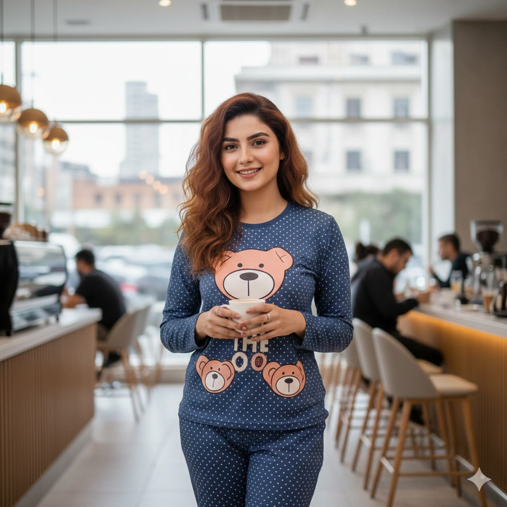 Winnie The Pooh Blue Printed Night Suit PJ Set