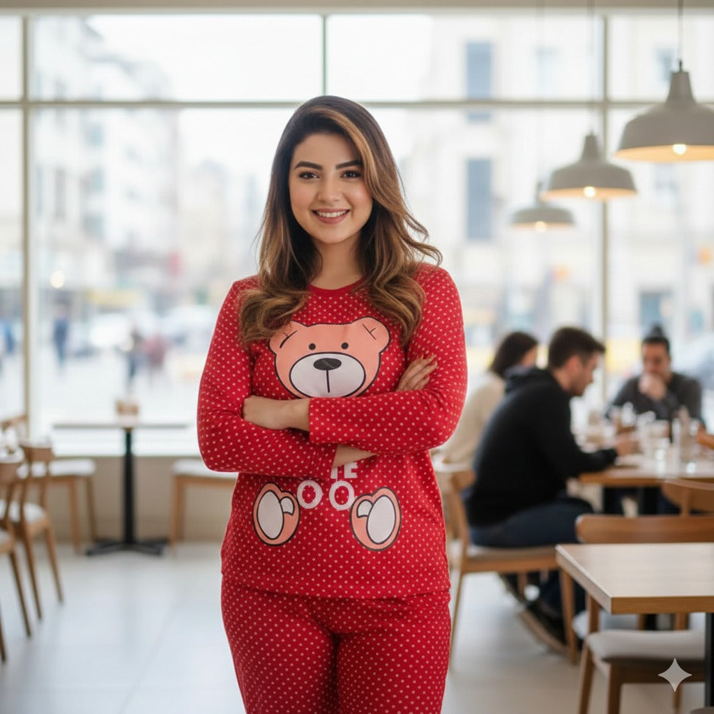 Winnie The Pooh Red Printed Night Suit PJ Set