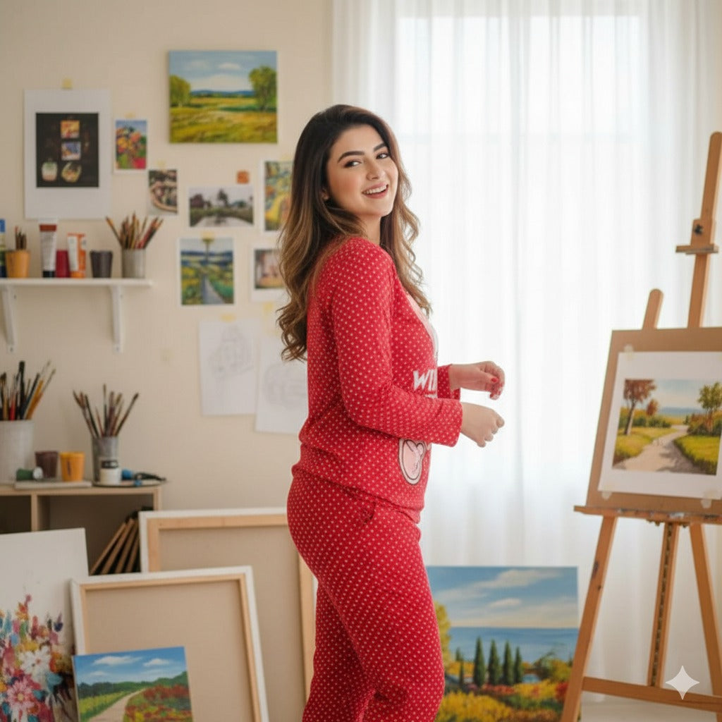 Winnie The Pooh Red Printed Night Suit PJ Set