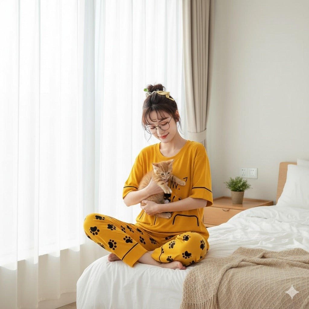 Meow Printed PJ Nightsuit