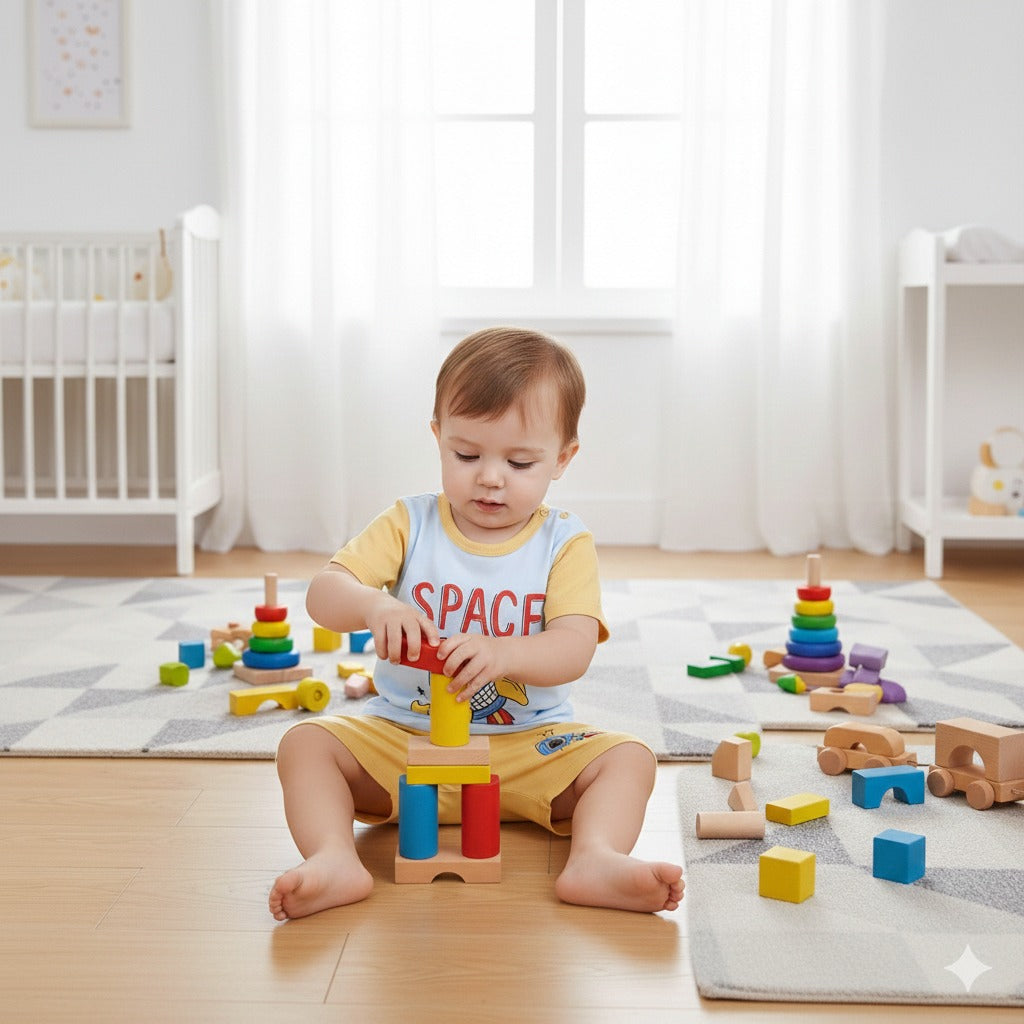 Sky Blue Rocket Printed Kids Short Sleeve Kids Wear