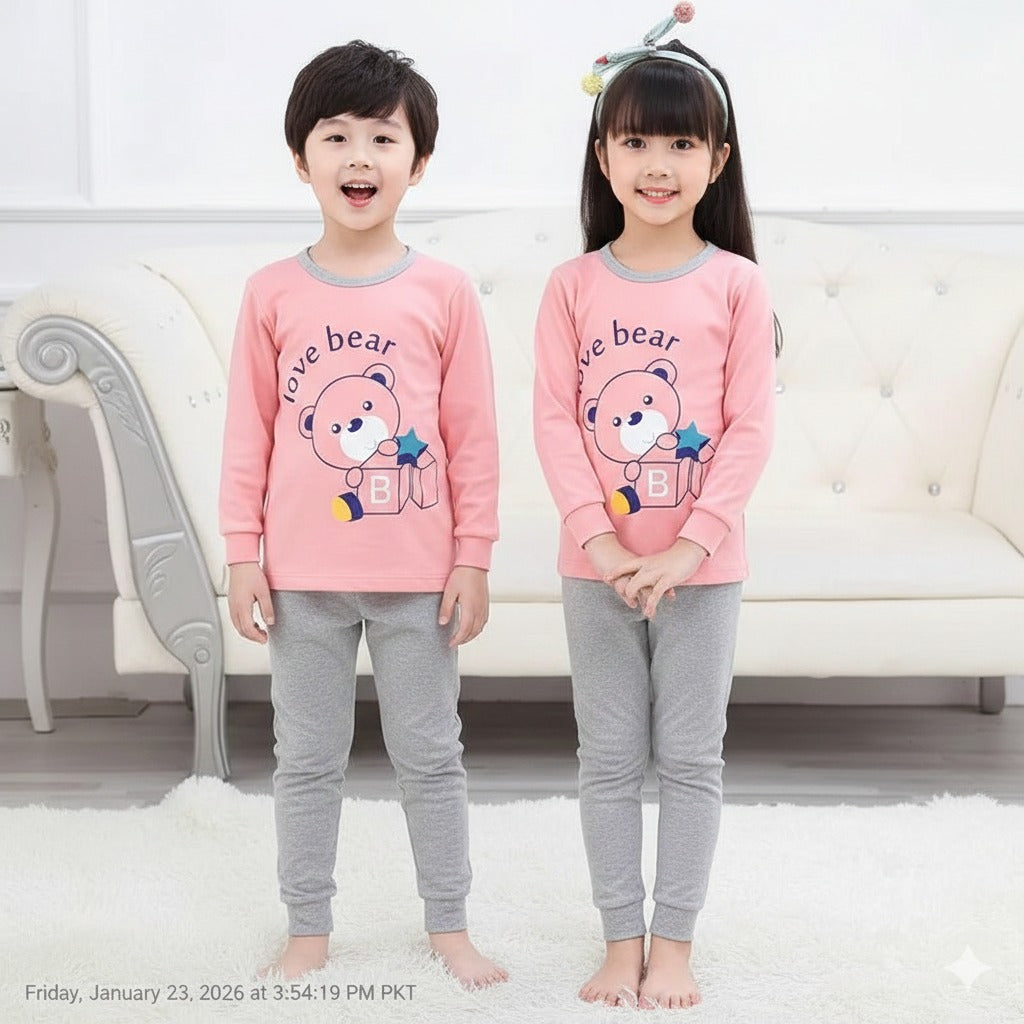 Pink Love Bear Print Kids Wear