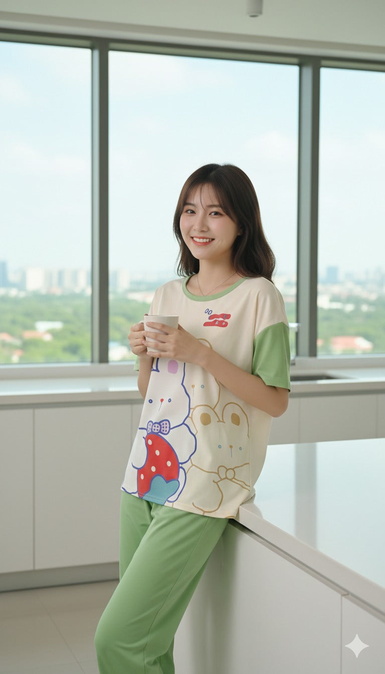 HELLO KITTYS  SLEEP WEAR ( SHORTS PAJAMA &amp; T-SHIRT)