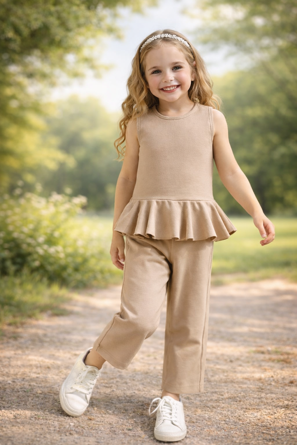 Peplum top and pants set