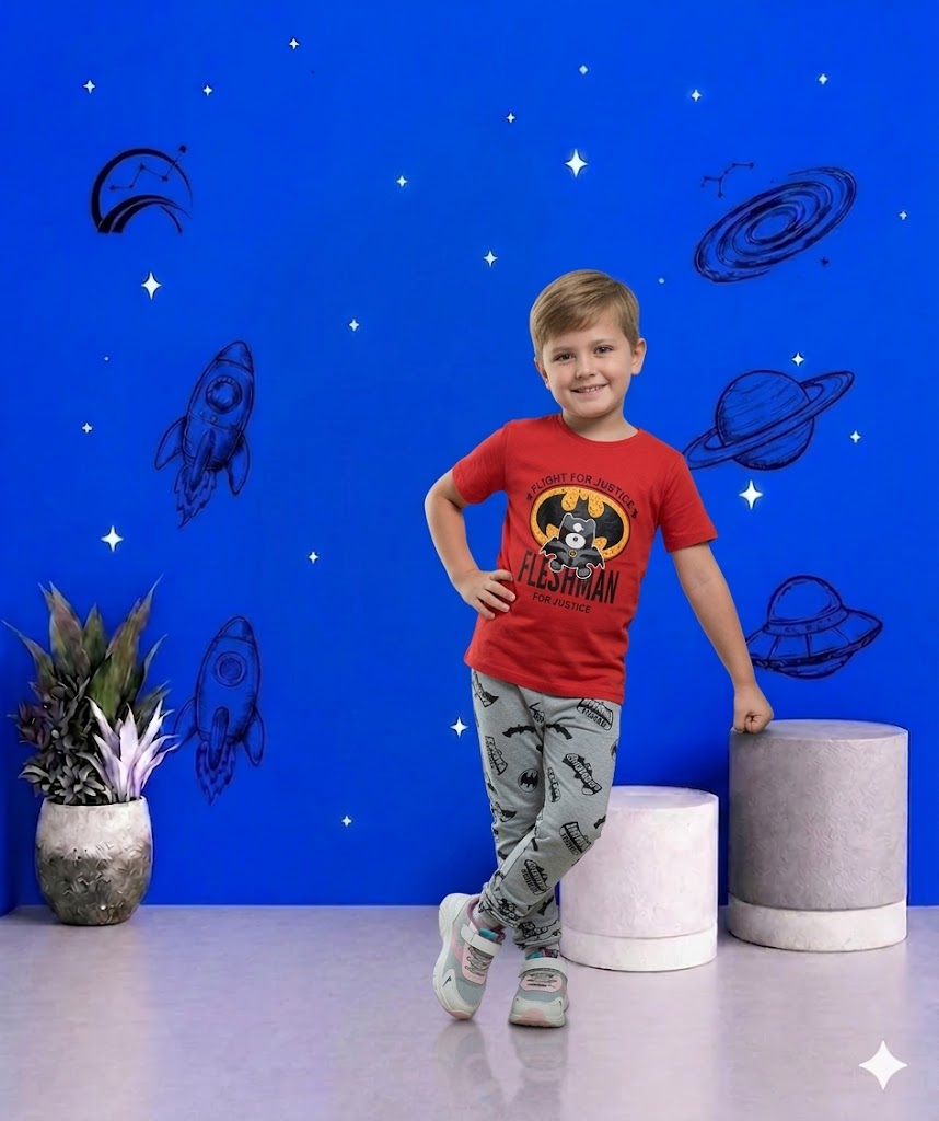 Red Bat Man Printed kids Night Suit