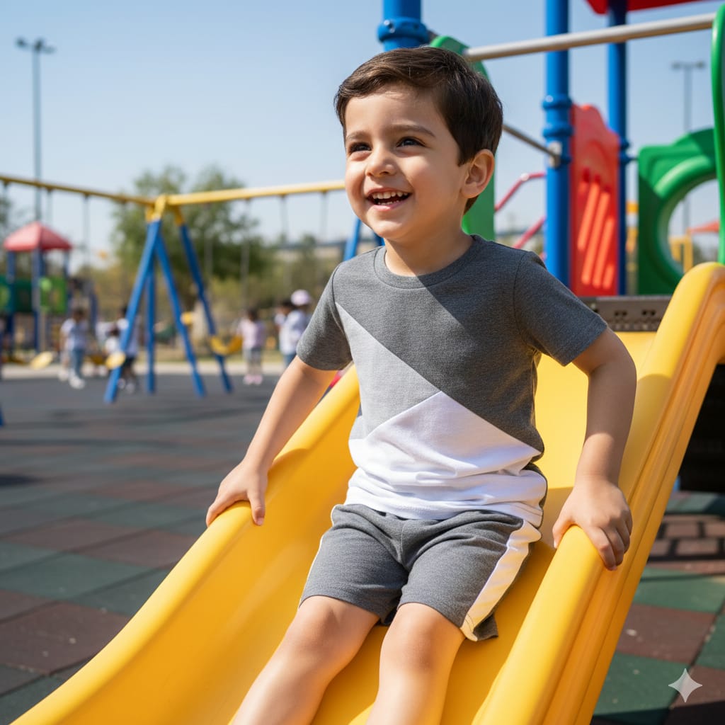 Grey Panel Short Sleeve Kids Wear