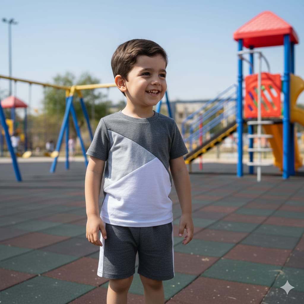 Grey Panel Short Sleeve Kids Wear