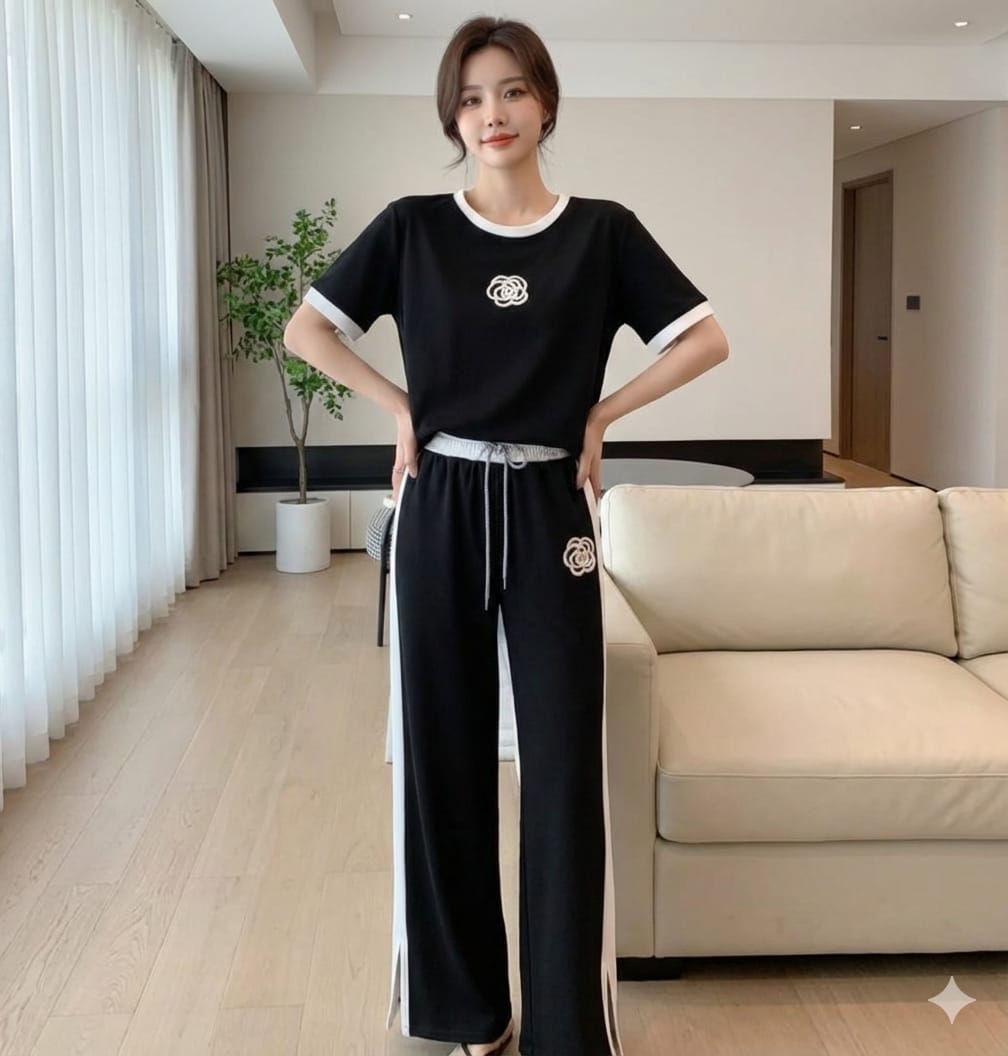 White & Black Contrast Printed Tracksuit