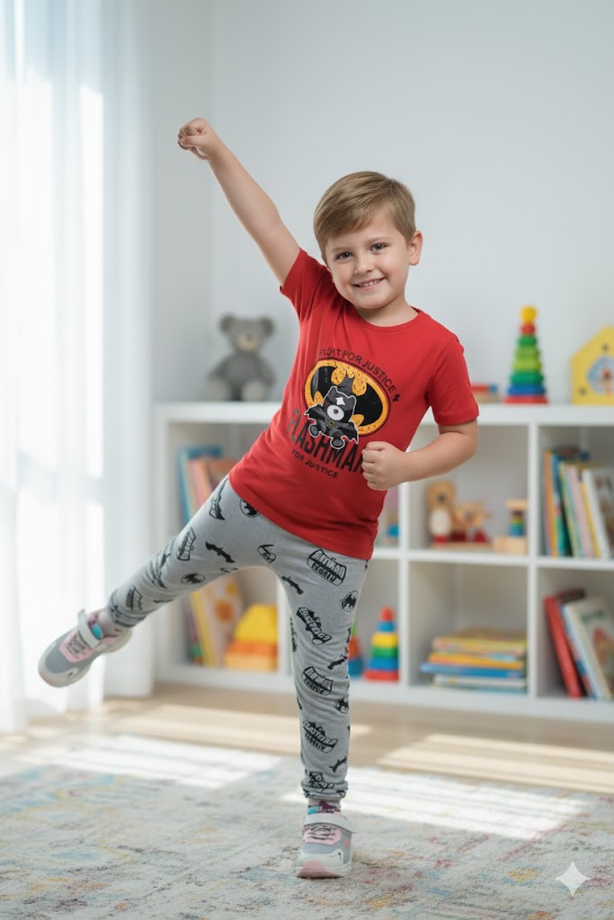 Red Bat Man Printed kids Night Suit